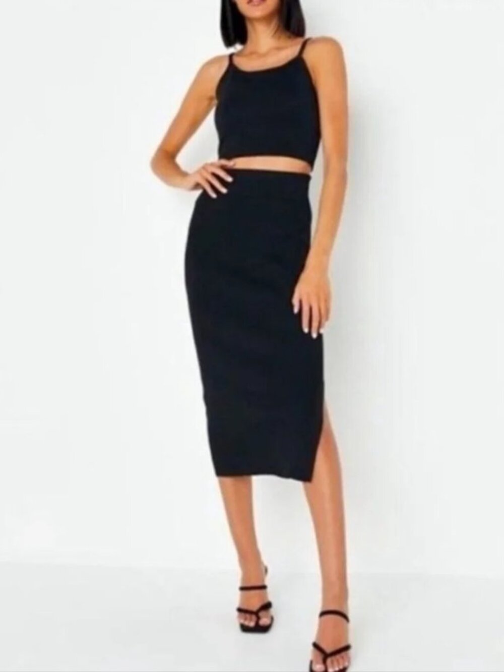 EXPRESS Black Pencil Midi Skirt with Back Slit - Like New